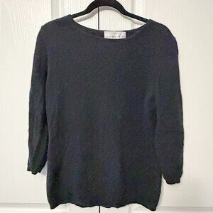 Precious Fibers 100% Cashmere Black Boatneck Sweater - Large